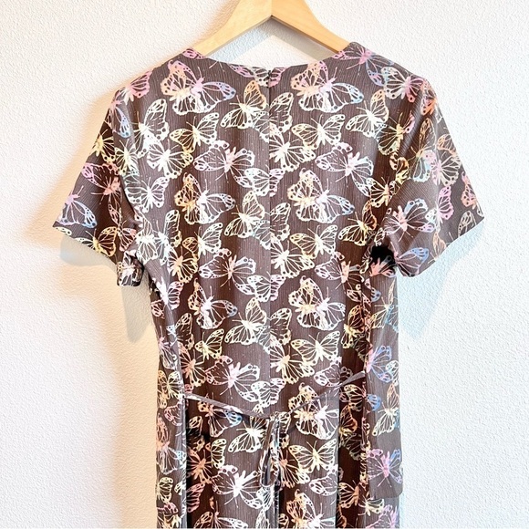 Christopher & Banks Butterfly Print Dress Size 14 Brown Pink Purple Layered Look - Picture 9 of 11